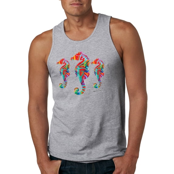 Wild Bobby, Colorful Rainbow Seahorses Animal Lover Mens Graphic Tank Top, Heather Grey, X-Large