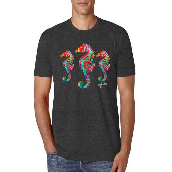 Wild Bobby, Colorful Rainbow Seahorses Animal Lover Mens Premium Tri Blend T-Shirt, Vintage Black, Small