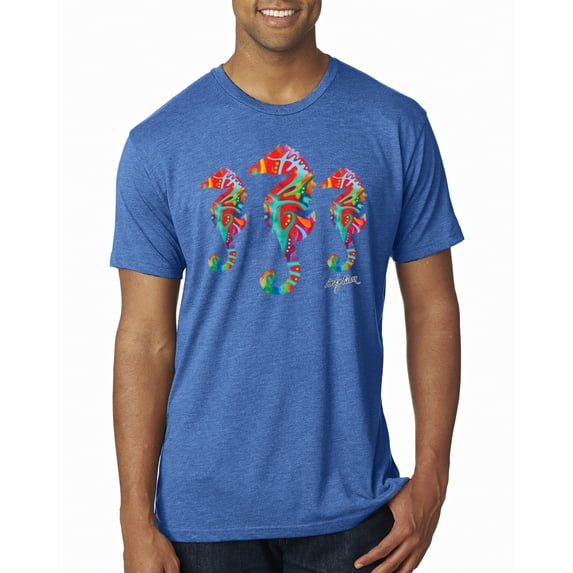 Wild Bobby, Colorful Rainbow Seahorses Animal Lover Mens Premium Tri Blend T-Shirt, Vintage Royal, 2XL