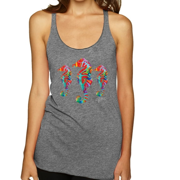 Wild Bobby, Colorful Rainbow Seahorses Animal Lover Tri-Blend Racerback Tank Top, Premium Heather, Large