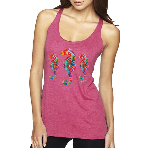 Wild Bobby, Colorful Rainbow Seahorses Animal Lover Tri-Blend Racerback Tank Top, Vintage Pink, X-Large