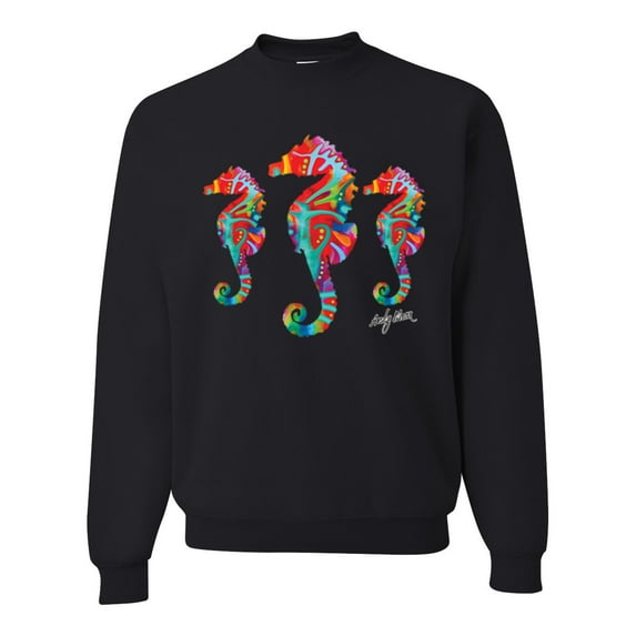 Wild Bobby, Colorful Rainbow Seahorses Animal Lover Unisex Crewneck Graphic Sweatshirt, Black, Small