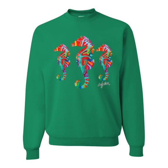 Wild Bobby, Colorful Rainbow Seahorses Animal Lover Unisex Crewneck Graphic Sweatshirt, Kelly, 5XL