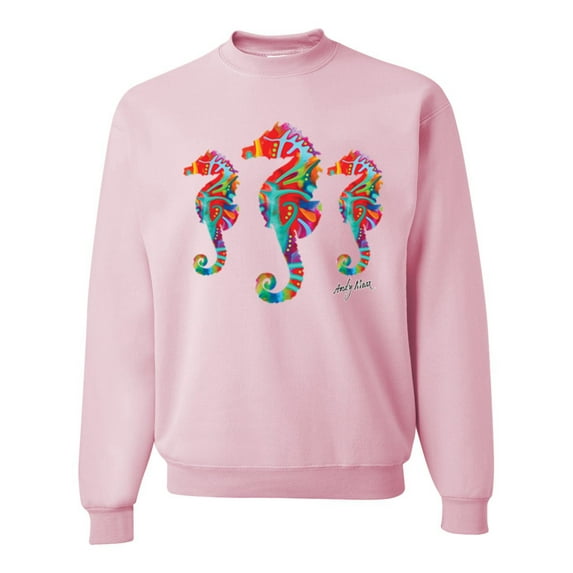 Wild Bobby, Colorful Rainbow Seahorses Animal Lover Unisex Crewneck Graphic Sweatshirt, Light Pink, 3XL