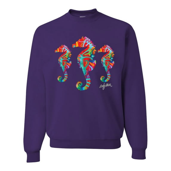 Wild Bobby, Colorful Rainbow Seahorses Animal Lover Unisex Crewneck Graphic Sweatshirt, Purple, 3XL