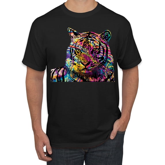 Wild Bobby Colorful Rainbow Siberian Tiger Animal Lover Men Graphic Tee, Black, Small