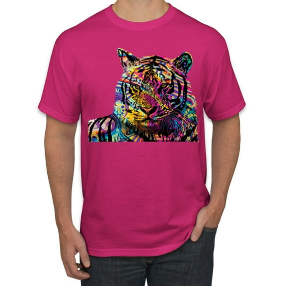Wild Bobby Colorful Rainbow Siberian Tiger Animal Lover Men Graphic Tee, Fuschia, Medium