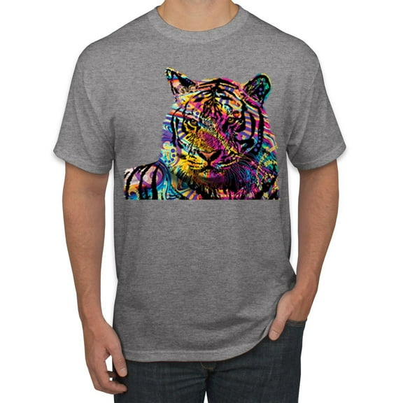 Wild Bobby Colorful Rainbow Siberian Tiger Animal Lover Men Graphic Tee, Heather Grey, Medium