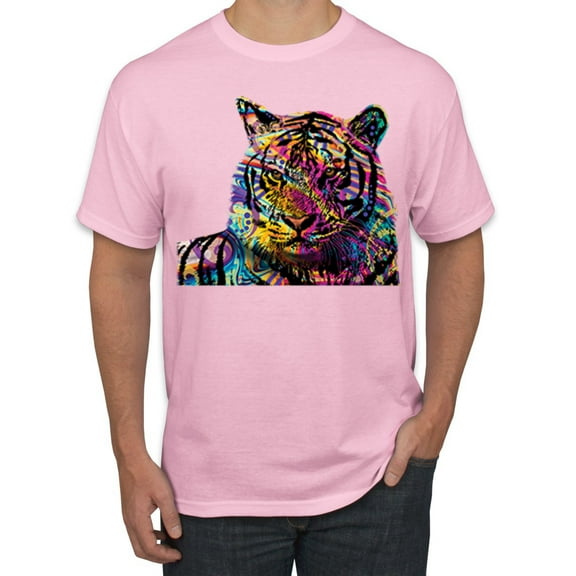Wild Bobby Colorful Rainbow Siberian Tiger Animal Lover Men Graphic Tee, Light Pink, Large