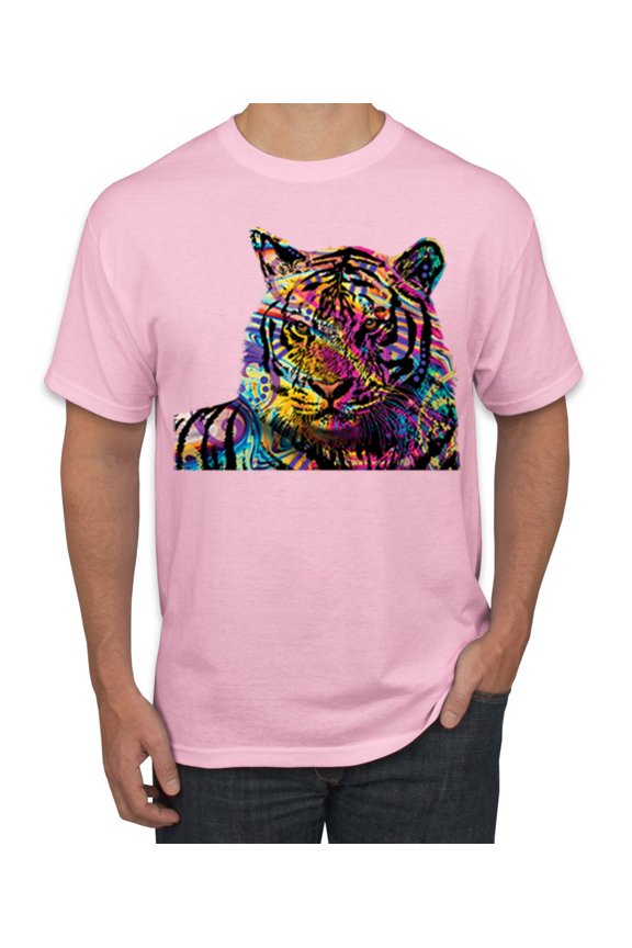 Colorful Rainbow Siberian Tiger Animal Lover Men Graphic Tee, Light Pink, Medium