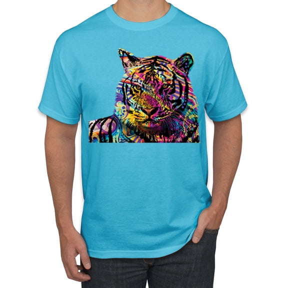 Wild Bobby Colorful Rainbow Siberian Tiger Animal Lover Men Graphic Tee, Light Turquoise, Small