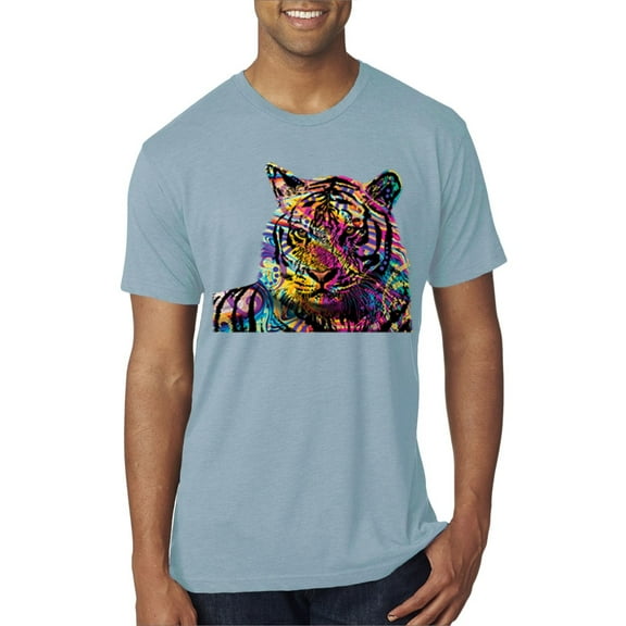 Wild Bobby Colorful Rainbow Siberian Tiger Animal Lover Men Premium Tri Blend Tee, Denim, Medium