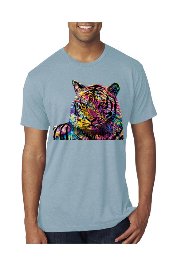 Colorful Rainbow Siberian Tiger Animal Lover Men Premium Tri Blend Tee, Denim, Small