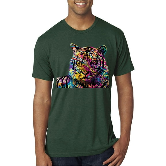 Wild Bobby Colorful Rainbow Siberian Tiger Animal Lover Men Premium Tri Blend Tee, Forest Green, Large