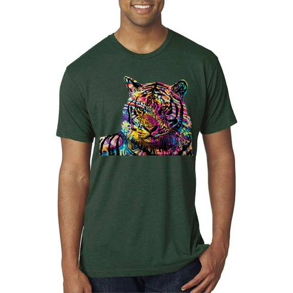 Wild Bobby Colorful Rainbow Siberian Tiger Animal Lover Men Premium Tri Blend Tee, Forest Green, Small