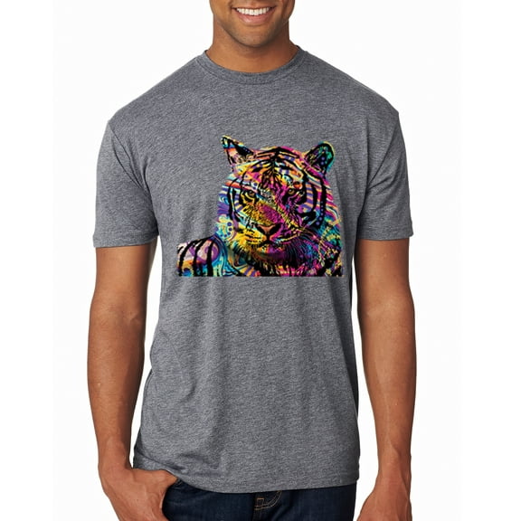 Wild Bobby Colorful Rainbow Siberian Tiger Animal Lover Men Premium Tri Blend Tee, Premium Heather, X-Large