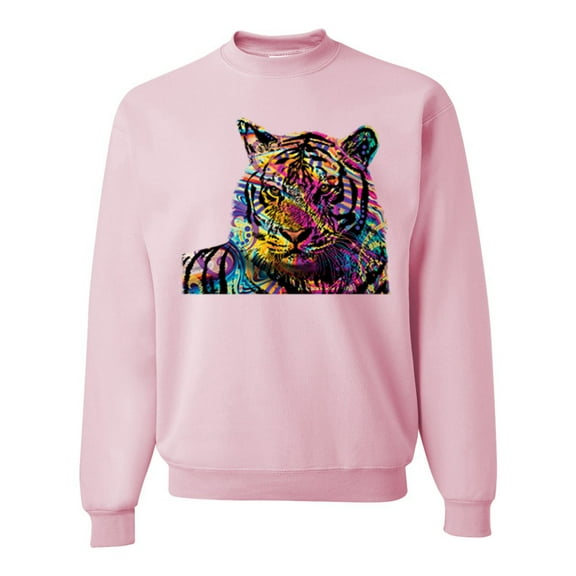 Wild Bobby, Colorful Rainbow Siberian Tiger Animal Lover Unisex Crewneck Graphic Sweatshirt, Light Pink, X-Large