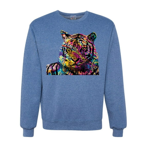 Wild Bobby Colorful Rainbow Siberian Tiger Animal Lover Unisex Crewneck Graphic Sweatshirt, Vintage Heather Blue, Medium