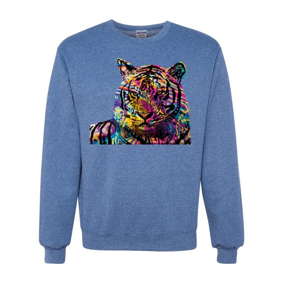 Wild Bobby Colorful Rainbow Siberian Tiger Animal Lover Unisex Crewneck Graphic Sweatshirt, Vintage Heather Blue, X-Large