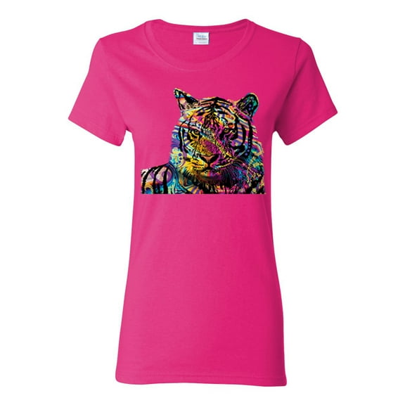 Wild Bobby Colorful Rainbow Siberian Tiger Animal Lover Women Graphic Tee, Fuschia, Large