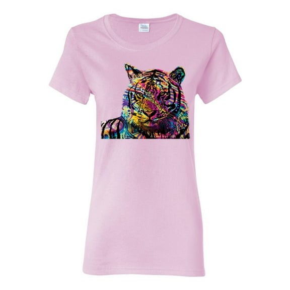 Wild Bobby Colorful Rainbow Siberian Tiger Animal Lover Women Graphic Tee, Light Pink, Small