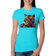 thumbnail image 1 of Wild Bobby Colorful Rainbow Siberian Tiger Animal Lover Women Slim Fit Junior Tee, Tahiti Blue, Large, 1 of 5