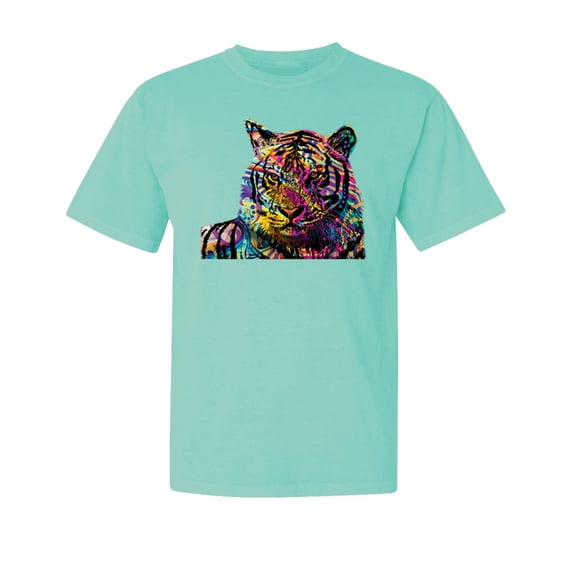 Wild Bobby,Colorful Rainbow Tiger Animal Lover Garment-Dyed Washed Look Short Sleeve Tees, Mint, Small