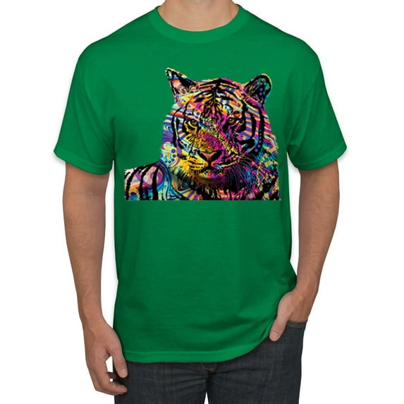 Wild Bobby, Colorful Rainbow Tiger Animal Lover Men's Graphic T-Shirt, Kelly, Large
