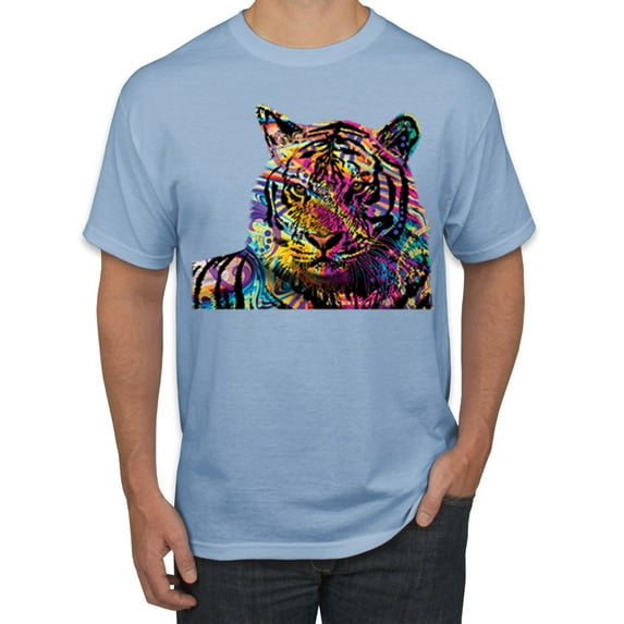 Wild Bobby, Colorful Rainbow Tiger Animal Lover Men's Graphic T-Shirt, Light Blue, 4XL