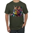 thumbnail image 1 of Wild Bobby, Colorful Rainbow Tiger Animal Lover Men's Graphic T-Shirt, Military Green, 3XL, 1 of 3