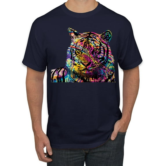 Wild Bobby, Colorful Rainbow Tiger Animal Lover Men's Graphic T-Shirt, Navy, Small