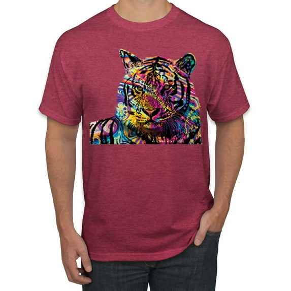 Wild Bobby, Colorful Rainbow Tiger Animal Lover Men's Graphic T-Shirt, Vintage Heather Red, Small