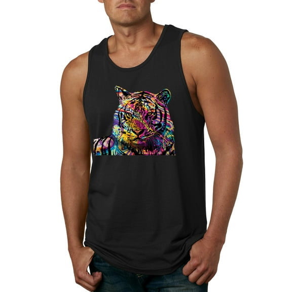 Wild Bobby, Colorful Rainbow Tiger Animal Lover Mens Graphic Tank Top, Black, Small