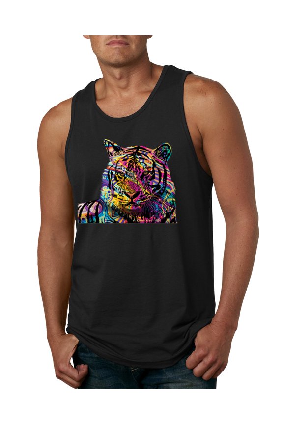 , Colorful Rainbow Tiger Animal Lover Mens Graphic Tank Top, Black, Small