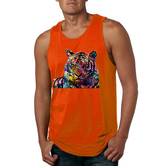 Wild Bobby, Colorful Rainbow Tiger Animal Lover Mens Graphic Tank Top, Orange, 2XL