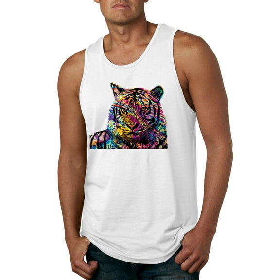 Wild Bobby, Colorful Rainbow Tiger Animal Lover Mens Graphic Tank Top, White, 2XL