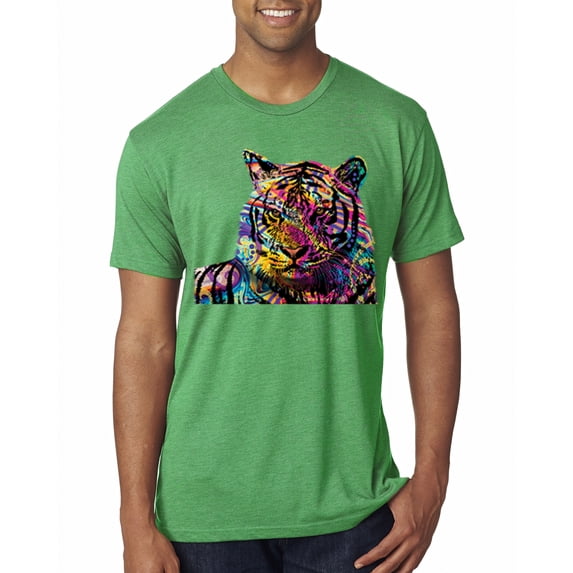 Wild Bobby, Colorful Rainbow Tiger Animal Lover Mens Premium Tri Blend T-Shirt, Envy, Medium