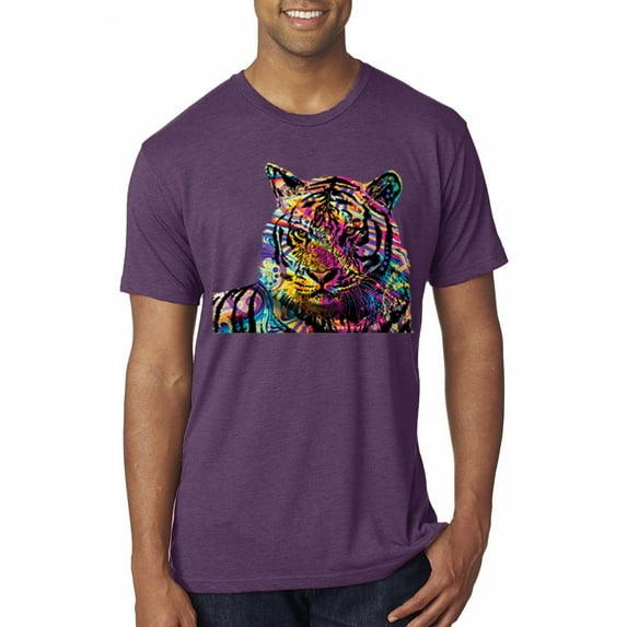 Wild Bobby, Colorful Rainbow Tiger Animal Lover Mens Premium Tri Blend T-Shirt, Vintage Purple, X-Large