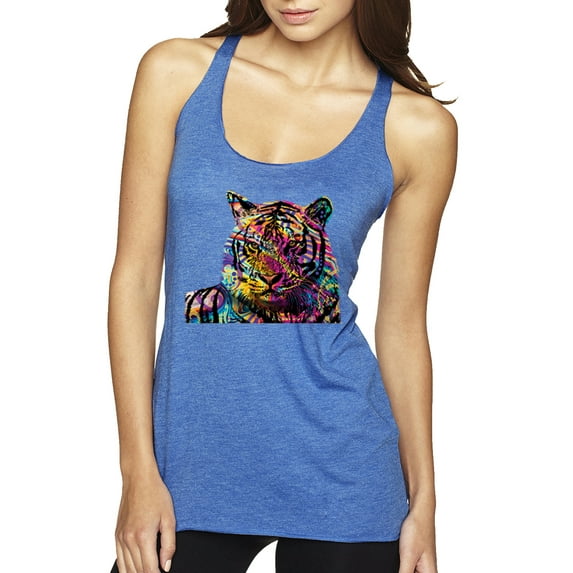 Wild Bobby, Colorful Rainbow Tiger Animal Lover Tri-Blend Racerback Tank Top, Vintage Royal, Medium