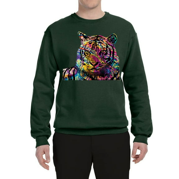 Wild Bobby, Colorful Rainbow Tiger Animal Lover Unisex Crewneck Graphic Sweatshirt, Forest Green, Medium
