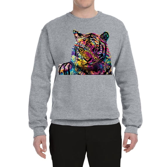 Wild Bobby, Colorful Rainbow Tiger Animal Lover Unisex Crewneck Graphic Sweatshirt, Heather Grey, Large