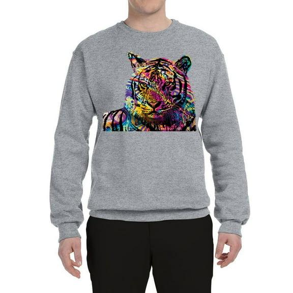 Wild Bobby, Colorful Rainbow Tiger Animal Lover Unisex Crewneck Graphic Sweatshirt, Heather Grey, Small