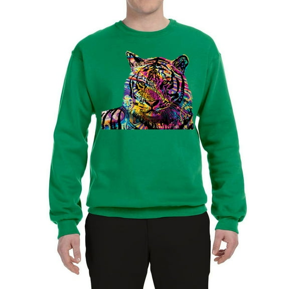 Wild Bobby, Colorful Rainbow Tiger Animal Lover Unisex Crewneck Graphic Sweatshirt, Kelly, 2XL