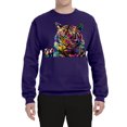 thumbnail image 1 of Wild Bobby, Colorful Rainbow Tiger Animal Lover Unisex Crewneck Graphic Sweatshirt, Purple, 2XL, 1 of 3
