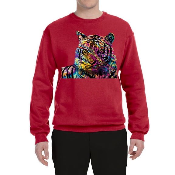Wild Bobby, Colorful Rainbow Tiger Animal Lover Unisex Crewneck Graphic Sweatshirt, Red, 3XL