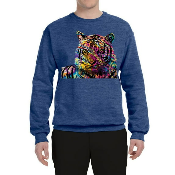 Wild Bobby, Colorful Rainbow Tiger Animal Lover Unisex Crewneck Graphic Sweatshirt, Vintage Heather Blue, X-Large