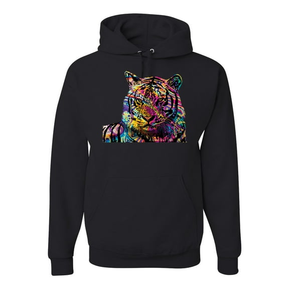 Wild Bobby, Colorful Rainbow Tiger Animal Lover Unisex Graphic Hoodie Sweatshirt, Black, X-Large