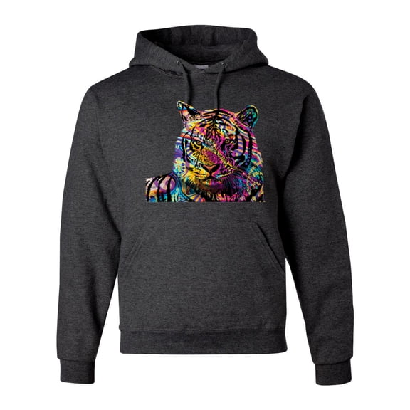 Wild Bobby, Colorful Rainbow Tiger Animal Lover Unisex Graphic Hoodie Sweatshirt, Heather Black, Medium