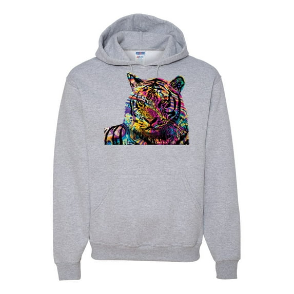 Wild Bobby, Colorful Rainbow Tiger Animal Lover Unisex Graphic Hoodie Sweatshirt, Heather Grey, Large