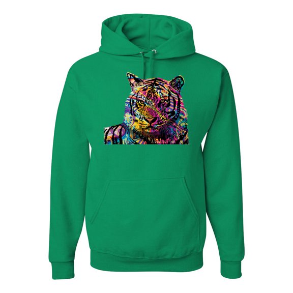 Wild Bobby, Colorful Rainbow Tiger Animal Lover Unisex Graphic Hoodie Sweatshirt, Kelly, X-Large